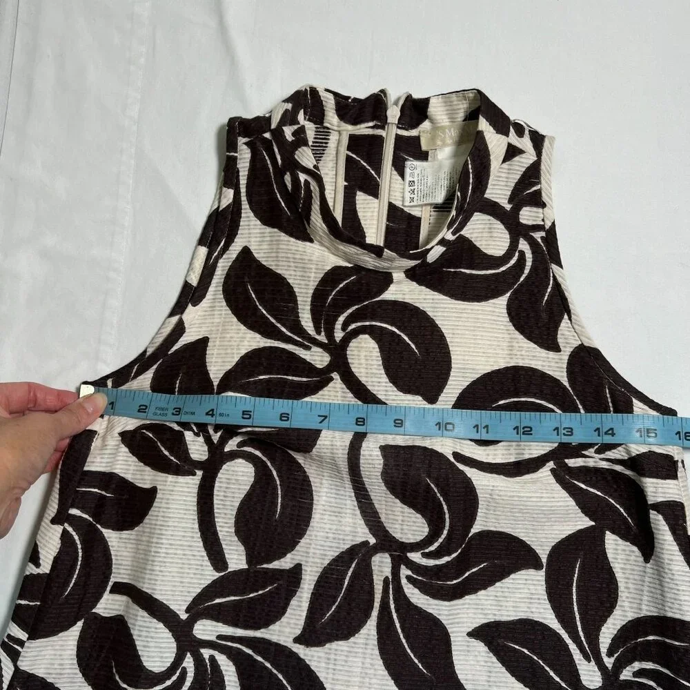 Max Mara Leaf Print Swing Dress Mini A-Line Retro Sleeveless Cotton Silk 4 Multi - Picture 4 of 11
